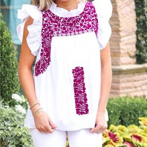J Marie brand flutter sleeve embroidered blouse size XS
